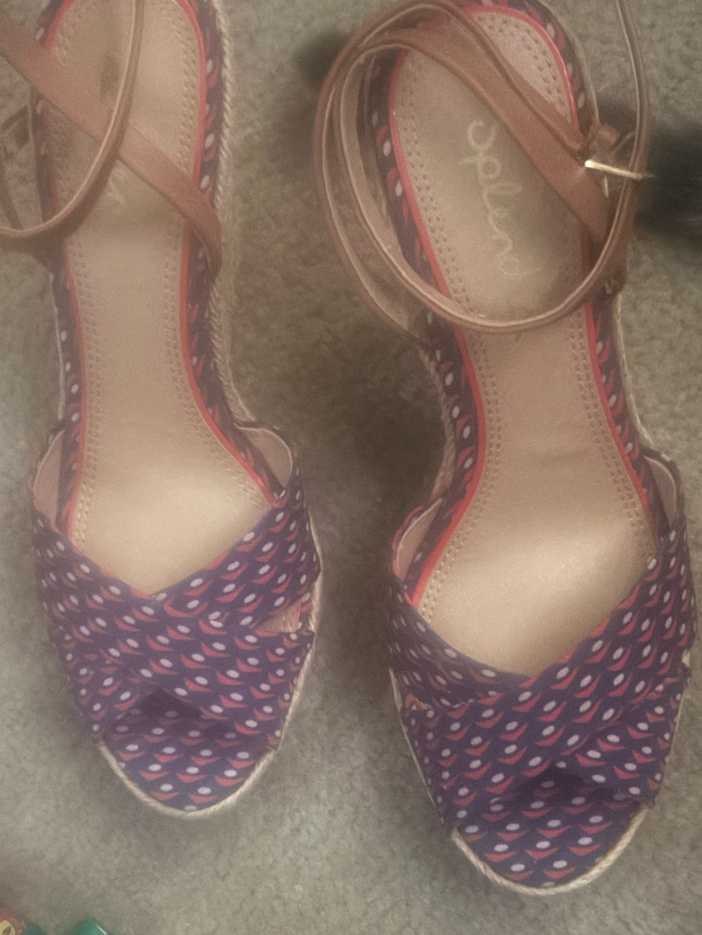Purple Patterned Espadrille Wedge Sandals with Ankle Strap
